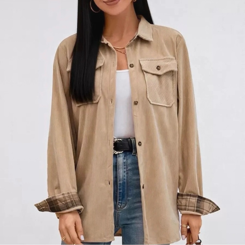Khaki Plaid Button Down Long Sleeve Shirt